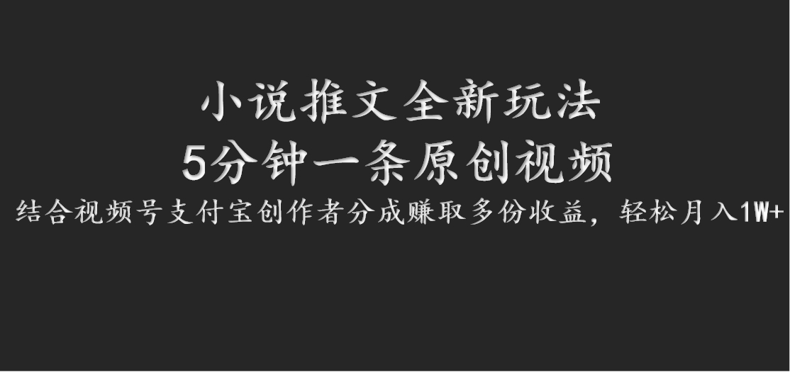 小说推文全新玩法，5分钟一条原创视频，结合视频号支付宝创作者分成赚取多份收益-网创资源站