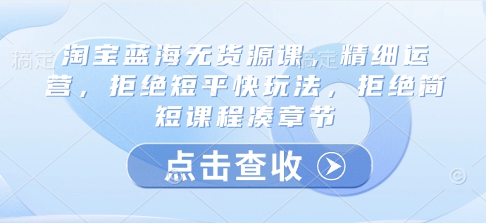 淘宝蓝海无货源课，精细运营，拒绝短平快玩法，拒绝简短课程凑章节-网创资源站