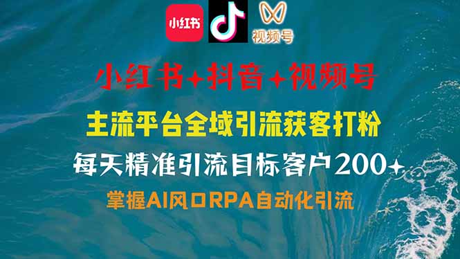 小红书、抖音、视频号全域多平台引流获客，日引目标客户200+，RPA自动…-网创资源站