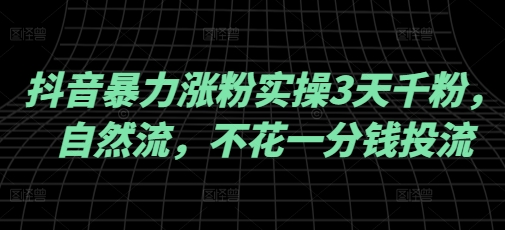 抖音暴力涨粉实操3天千粉，自然流，不花一分钱投流，实操经验分享-网创资源站