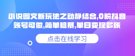 小说推文图文新玩法之动静结合，0粉抖音账号可做，简单粗暴，单日变现多张-网创资源站