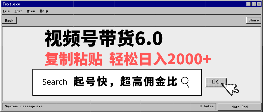 视频号带货6.0，轻松日入2000+，起号快，复制粘贴即可，超高佣金比-网创资源站