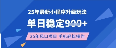 25年3月最新小程序升级玩法,单日稳定收益数张,风口项目,一个手机轻松操作【揭秘】-网创资源站
