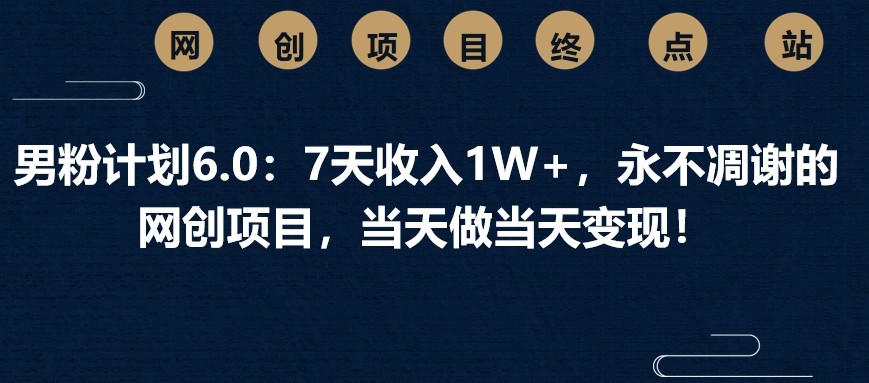 男粉计划6.0:7天收入1W+,永不凋谢的网创项目,当天做当天变现!-网创资源站