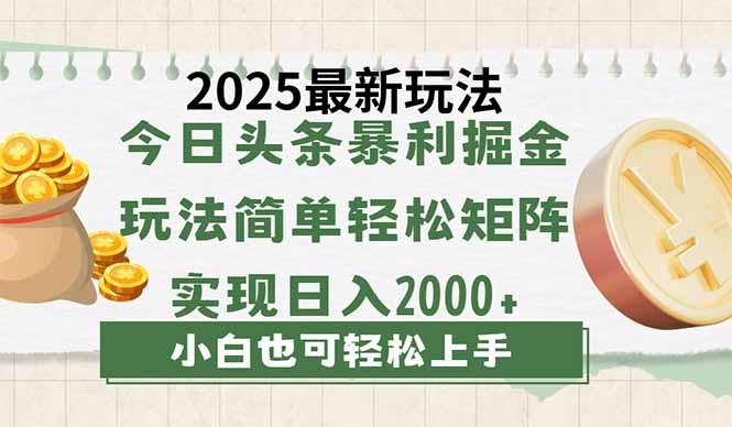 今日头条2025最新玩法,思路简单,复制粘贴,轻松实现矩阵日入2000+-网创资源站