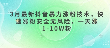 3月最新抖音暴力涨粉技术，快速涨粉安全无风险，一天涨1-10W粉-网创资源站