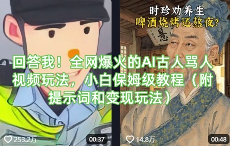 回答我！全网爆火的AI古人骂人视频玩法，小白保姆级教程(附提示词和变现玩法)-网创资源站