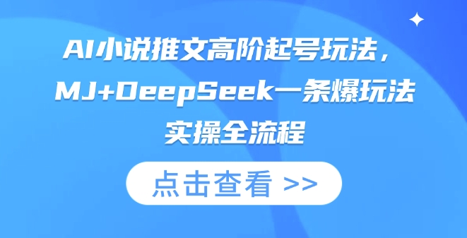 AI小说推文高阶起号玩法，MJ+DeepSeek一条爆玩法实操全流程-网创资源站