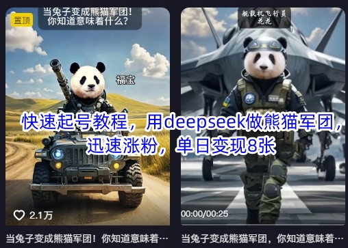 快速起号教程，用deepseek做熊猫军团，迅速涨粉，单日变现8张-网创资源站