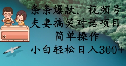 条条爆款，视频号夫妻搞笑对话项目，简单操作，小白轻松日入3张+-网创资源站