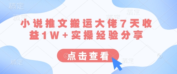 小说推文搬运大佬7天收益1W+实操经验分享-网创资源站