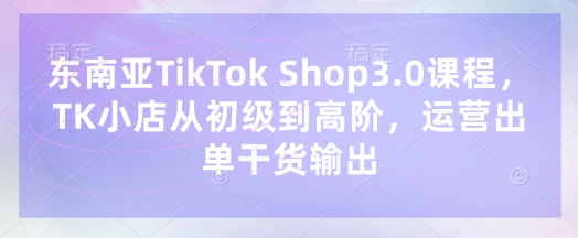东南亚TikTok Shop3.0课程,TK小店从初级到高阶,运营出单干货输出-网创资源站