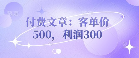 付费文章：客单价500，利润300-网创资源站