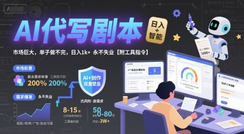 AI代写剧本,市场巨大,单子做不完,日入1k+ 永不失业【附工具指令】-网创资源站