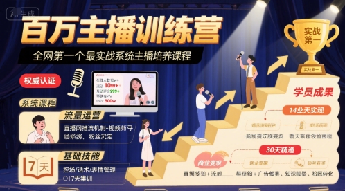百万主播训练营，全网第一个最实战系统主播培养课程-网创资源站