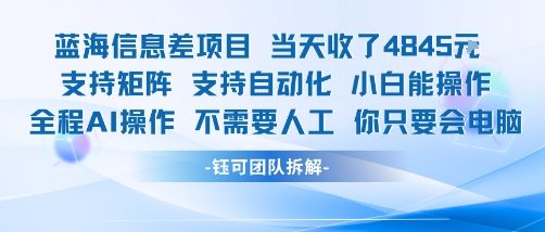 蓝海信息差项目当天收米1k+ 支持矩阵支持自动化小白能操作全程AI操作不需要人工你只要会电脑-网创资源站