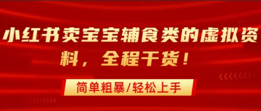 小红书卖宝宝辅食类的虚拟资料，从引流到私域变现，全程干货，简单粗暴，轻松上手-网创资源站