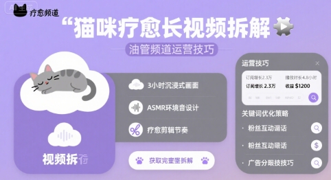 猫咪疗愈长视频拆解 &油管频道运营技巧-网创资源站