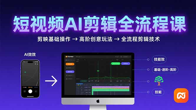 短视频AI剪辑技能,从剪映基础操作到高阶创意玩法,全流程剪辑技术-网创资源站