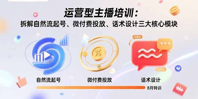 运营型主播培训:拆解自然流起号、微付费投放、话术设计三大核心模块-8月-网创资源站