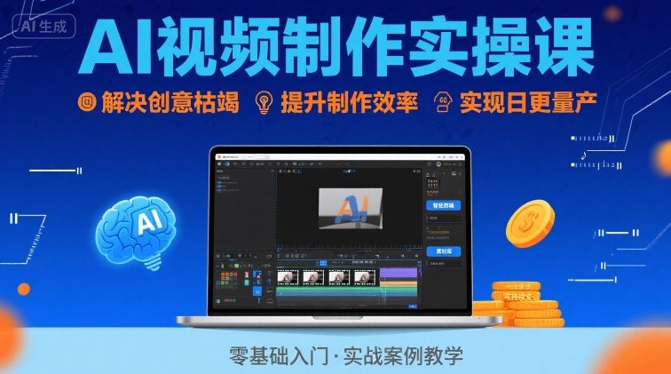 Ai视频制作实操课,解决创意枯竭、效率低下痛点,实现日更量产可持续变现-网创资源站