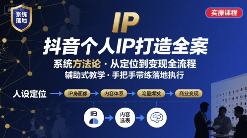 抖音个人IP系统落地实操大课,实操课程,辅助落地-网创资源站