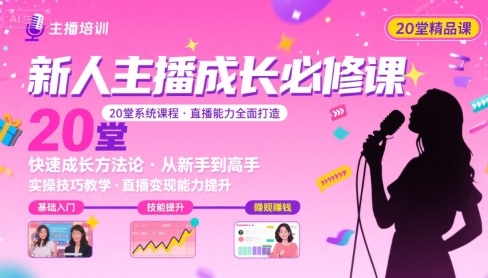 新人主播必学的20堂培训课,让主播快速成长的必学课程,帮你直播能力快速打造的实操方法-网创资源站