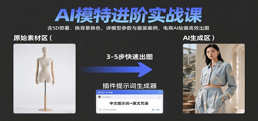 AI模特进阶实战课:含SD部署、换背景换色,讲模型参数与服装案例,电商AI绘画高效出图-网创资源站
