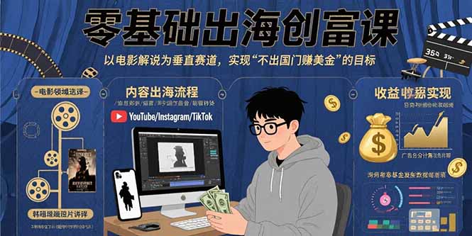 零基础出海创富课：以电影解说为垂直赛道，实现不出国门赚美金的目标-网创资源站