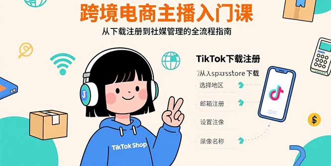 跨境电商主播入门课,TikTok下载注册,支付工具配置,社媒账号管理全流程-网创资源站