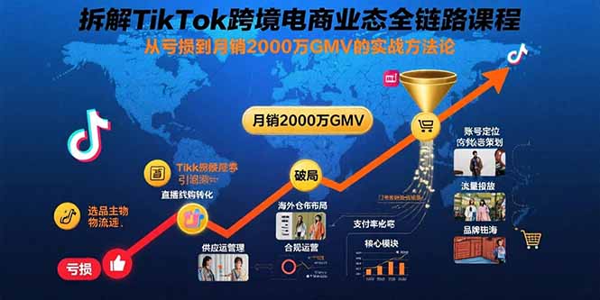 拆解TikTok跨境电商业态全链路课程:从亏损到月销2000万GMV的实战方法论-网创资源站