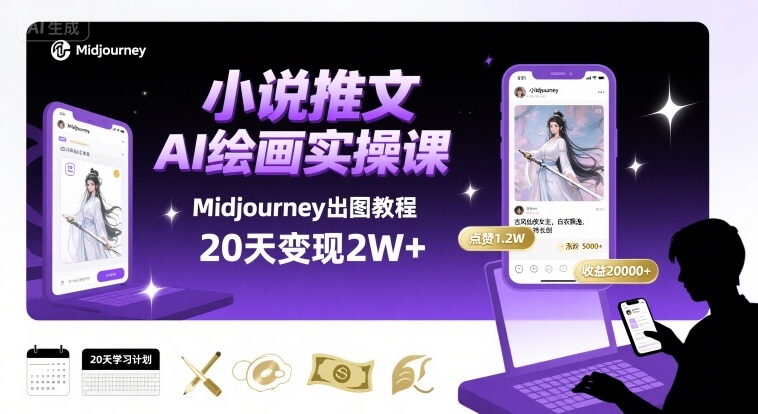 小说推文干货分享之AI绘画MJ出图实操课，用Midjourney做小说推文，20天挣2w-网创资源站