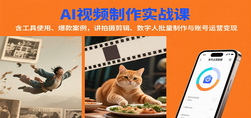 AI视频制作实战:含工具使用、爆款案例,讲拍摄剪辑、数字人批量制作与账号运营变现-网创资源站