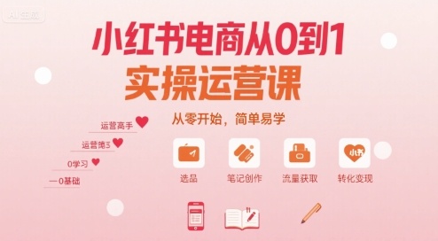 小红书电商从0到1实操运营课，从零开始，简单易学-网创资源站