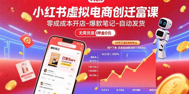小红书虚拟电商创富课:零成本开店/爆款笔记/自动发货,30天打造被动收入-网创资源站