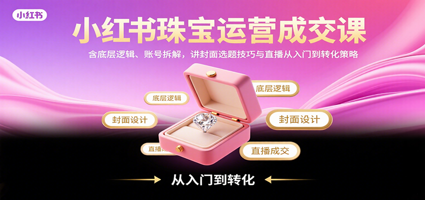 小红书珠宝运营成交课:含底层逻辑、账号拆解,讲封面选题技巧与直播从入门到转化策略-网创资源站