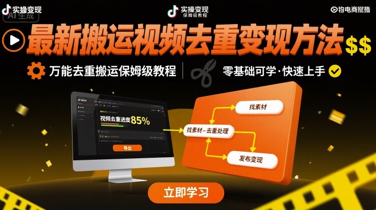 最新搬运视频去重变现方法，万能去重搬运保姆级教程-网创资源站