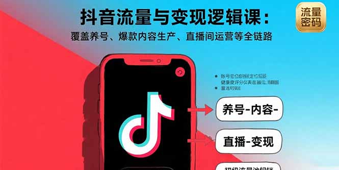 抖音流量与变现逻辑课:覆盖养号、爆款内容生产、直播间运营等全链路-网创资源站