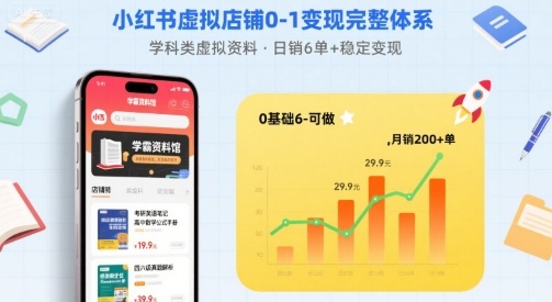 小红书虚拟店铺0-1变现完整体系:卖学科类虚拟资料,一天6张+,很稳定【已完结】-网创资源站