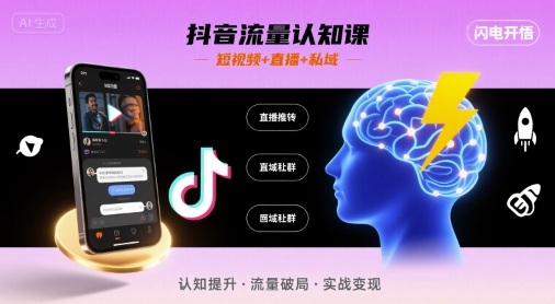 抖音流量认知课,短视频+直播+私域,认知提升,闪电开悟-网创资源站