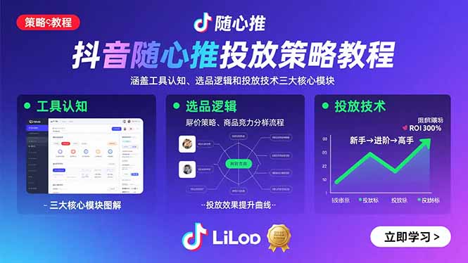 抖音随心推投放策略教程:涵盖工具认知、选品逻辑和投放技术三大核心模块-网创资源站