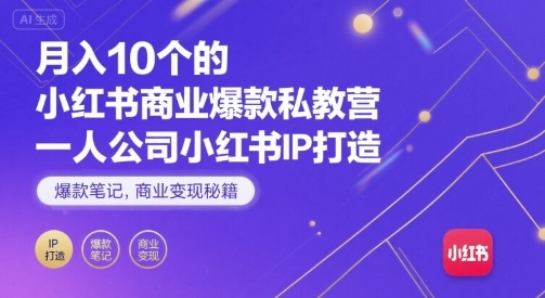 月入10个的小红书商业爆款私教营，一人公司小红书IP打造，爆款笔记，商业变现秘籍-网创资源站