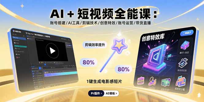 AI+短视频全能课:账号搭建/AI工具/剪辑技术/创意特效/账号运营/带货直播-网创资源站