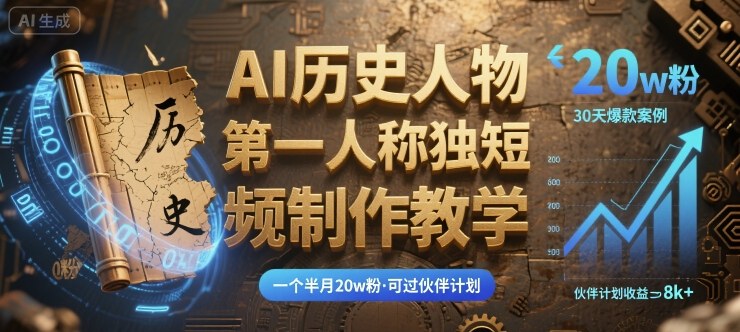 最新AI历史人物第一人称独白短视频制作教学，一个半月20w粉，可过伙伴计划-网创资源站