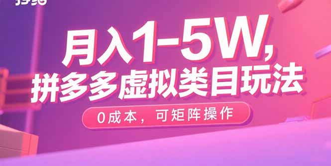 月入1-5W，拼多多虚拟类目玩法，0成本，可矩阵操作-网创资源站