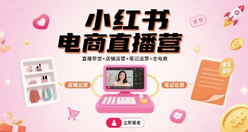小红书电商直播营,直播带货+店铺运营+笔记运营=全电商-网创资源站