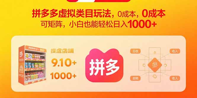 拼多多虚拟类目玩法,0成本,可矩阵,小白也能轻松日入1000+-网创资源站