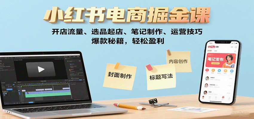 小红书电商掘金课:开店流量、选品起店、笔记制作、运营技巧,爆款秘籍,轻松盈利-网创资源站