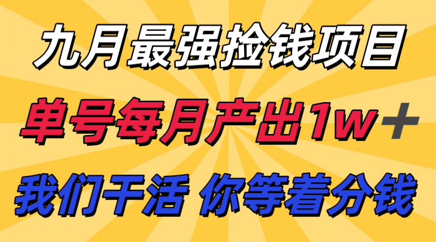 九月最强捡钱项目! 支付宝分成代运营,我们干活,你分钱!单号月产1w+-网创资源站