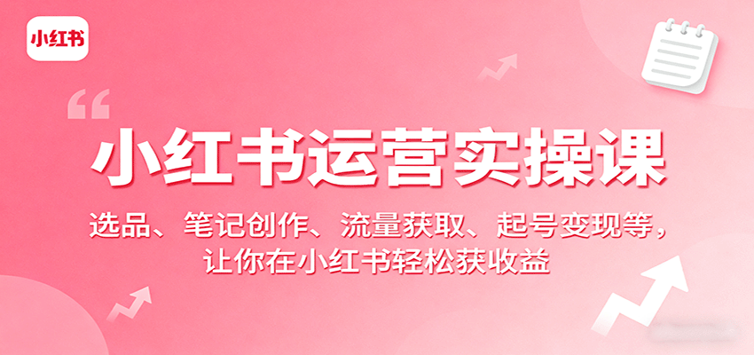 小红书运营实操课：选品、笔记创作、流量获取、起号变现等，让你在小红书轻松获收益-网创资源站